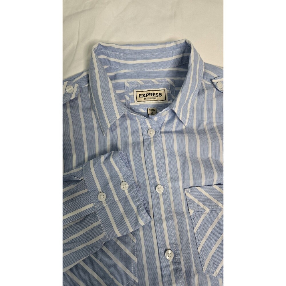 Express Boyfriend Shirt Button Down Long Sleeve Women's Small Blue Striped